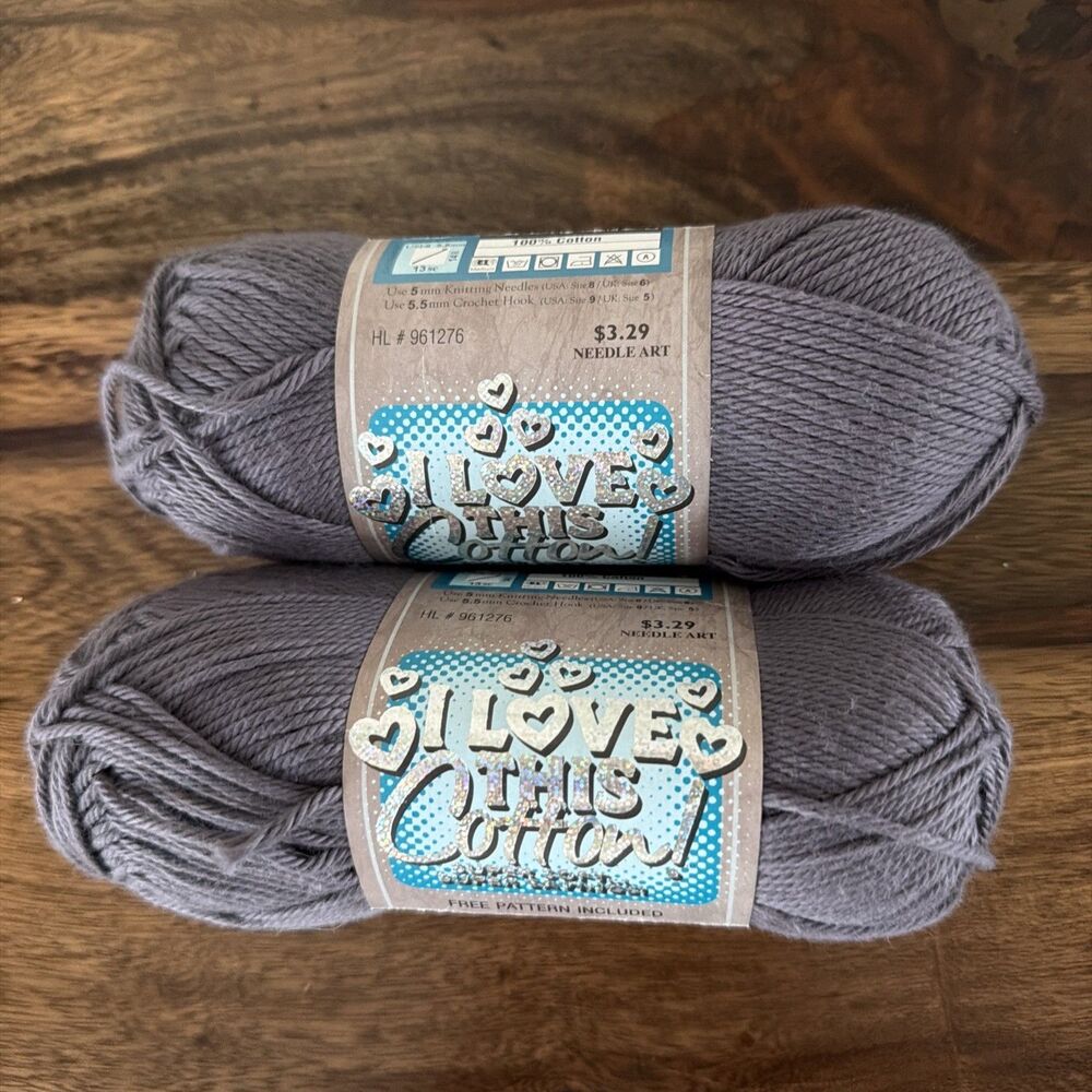 I Love This Cotton Yarn Super Soft 100% Cotton Lot Of 2 Pewter